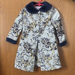 Gorgeous Floral Brocade Navy/Gold Unlined Overcoat Size 3T